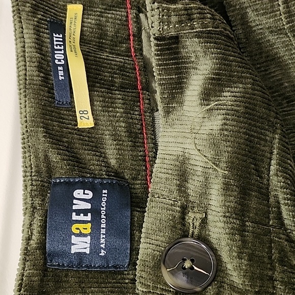 Anthropologie Maeve the Colette Corduroy Crop Olive Green Pants Sz 28 - Picture 4 of 15